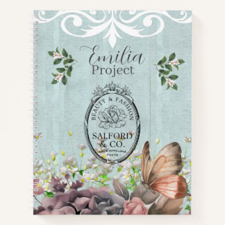 Cuaderno Custom decoratived botanical retro logo Blue