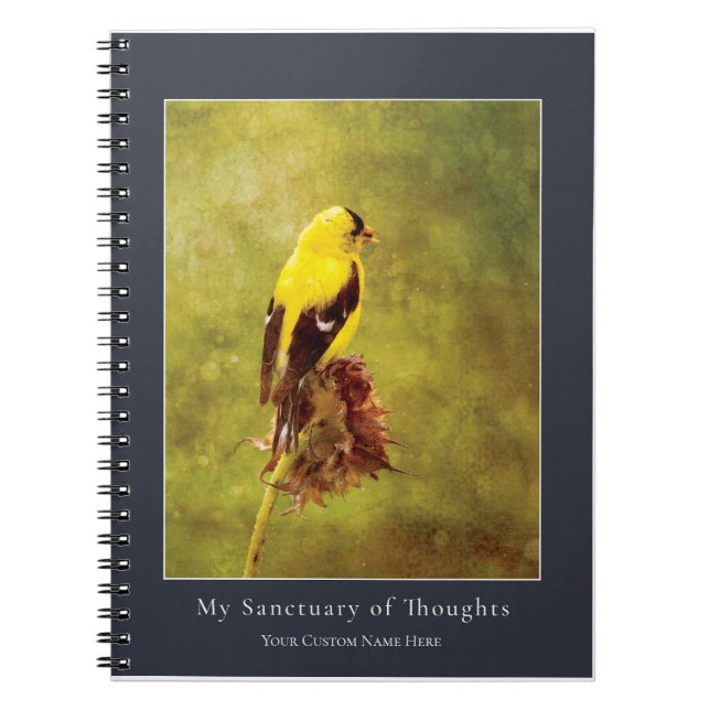 Cuaderno Custom Goldfinch Notebook | Moody Bird Art Journal (Frente)