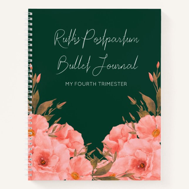 Cuaderno Custom Green Floral Postpartum Journal | New Moms (Anverso)