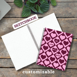Cuaderno Custom Heart Checkerboard Pattern Bordeaux Pink - 