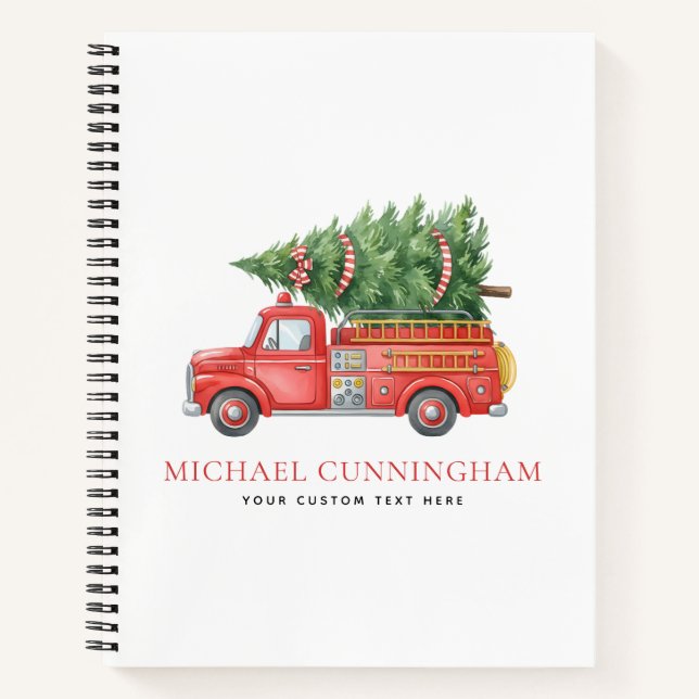 Cuaderno Custom Modern Firefighter Christmas Fire Truck  (Anverso)