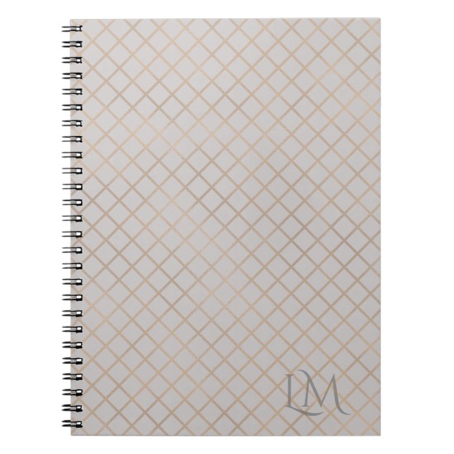 Cuaderno Custom Monogram Gold & Gray Taupe Notebook (Frente)