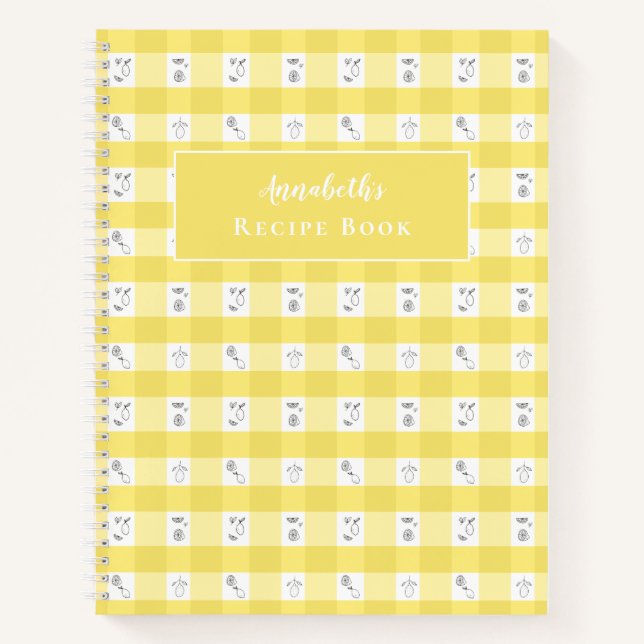 Cuaderno Custom Monogram Lemon Plaid Recipe Book (Anverso)