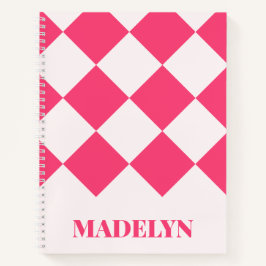 Cuaderno Custom Monogram Name Pink& White Geometric 