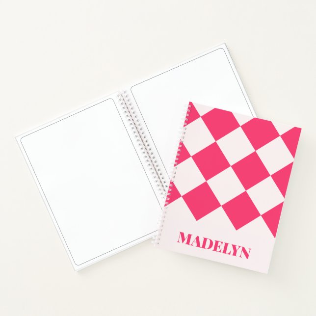 Cuaderno Custom Monogram Name Pink& White Geometric  (Interior)