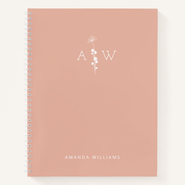 Cuaderno Custom Monogrammed Peach Spiral Notebook (Anverso)