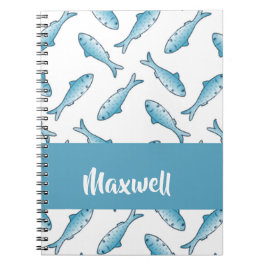 Cuaderno Custom name blue fish on white