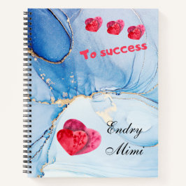 Cuaderno Custom name blue wetercolor with hearts Notebook 