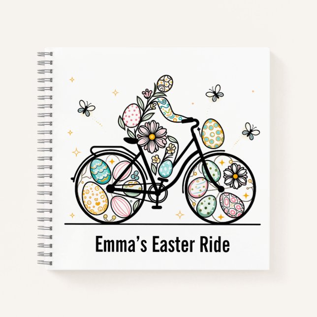Cuaderno Custom Name Easter Bicycle Design (Anverso)