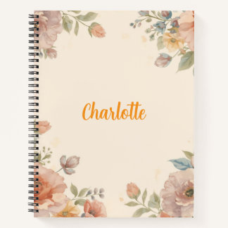 Cuaderno Custom name elegant vintage flower pattern 