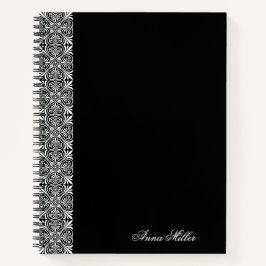 Cuaderno Custom name Elegant white tile pattern | black
