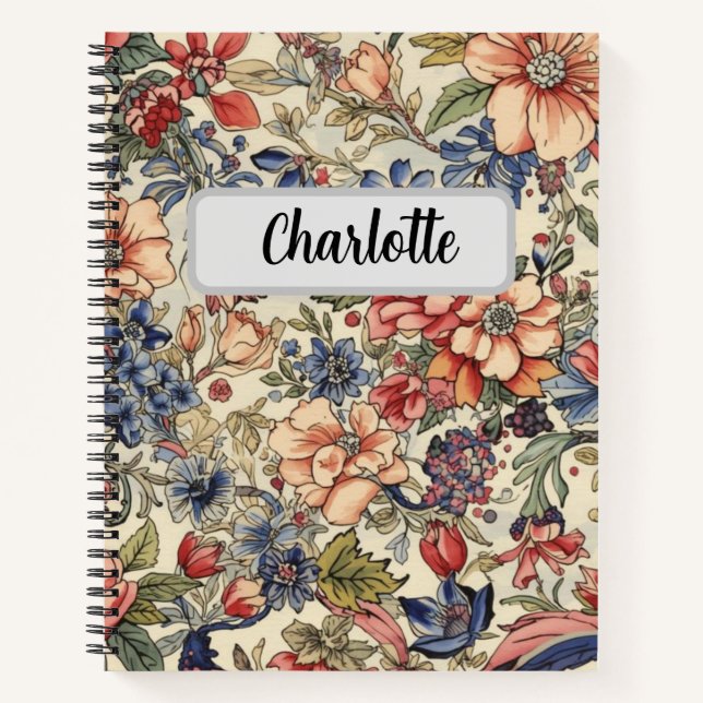 Cuaderno Custom name feminine elegant vintage floral  (Anverso)