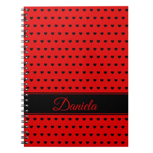 Cuaderno Custom Name - Red With Black Hearts (Frente)
