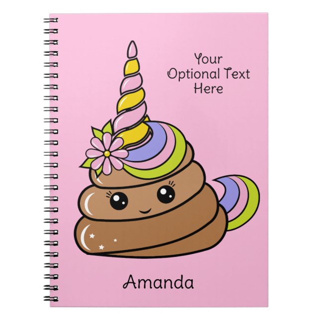 Cuaderno Custom Name & Text Unicorn Poop (Frente)