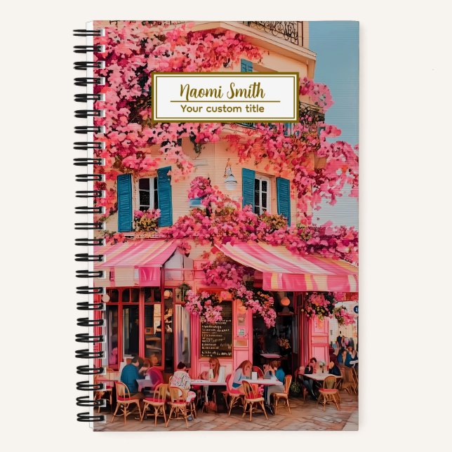 Cuaderno Custom Name/title Notebook – Pink Flower Café  (Anverso)