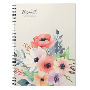 Cuaderno Custom Name Watercolor Floral Anemone