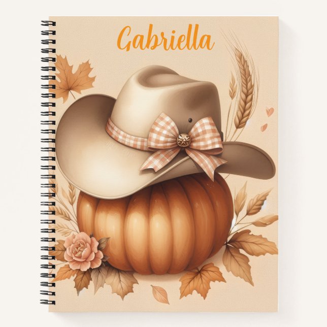 Cuaderno Custom name Western themed hat, pumpkin  (Anverso)