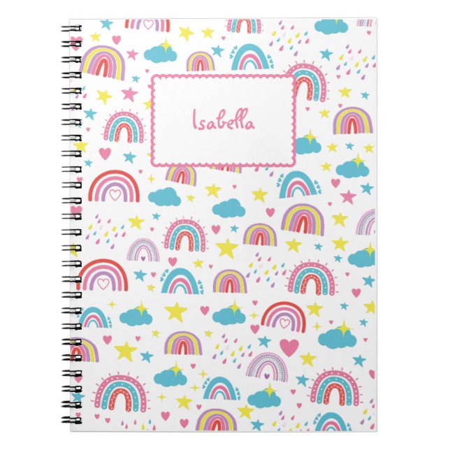 Cuaderno Custom Notebook With Name Rainbow Design for Girls (Frente)