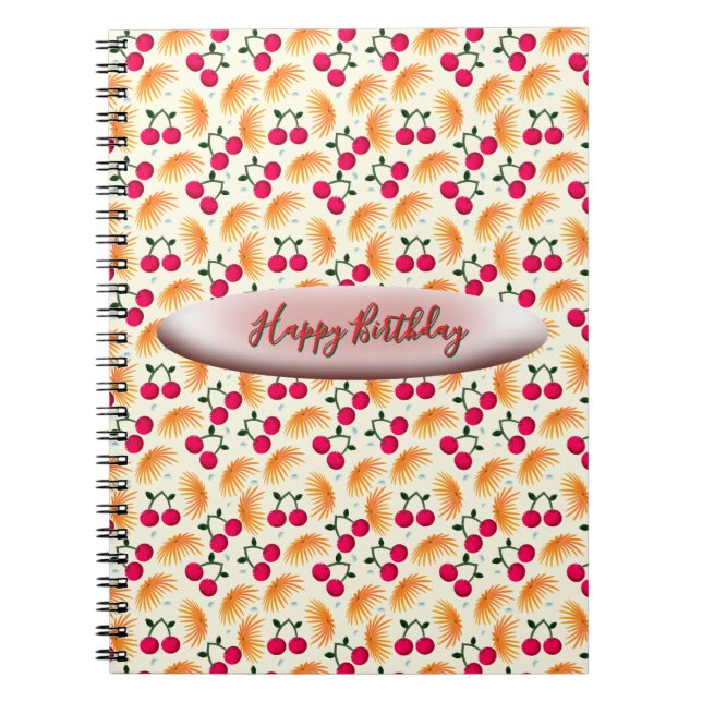 Cuaderno Custom Orange Floral Cherry Pattern (Frente)