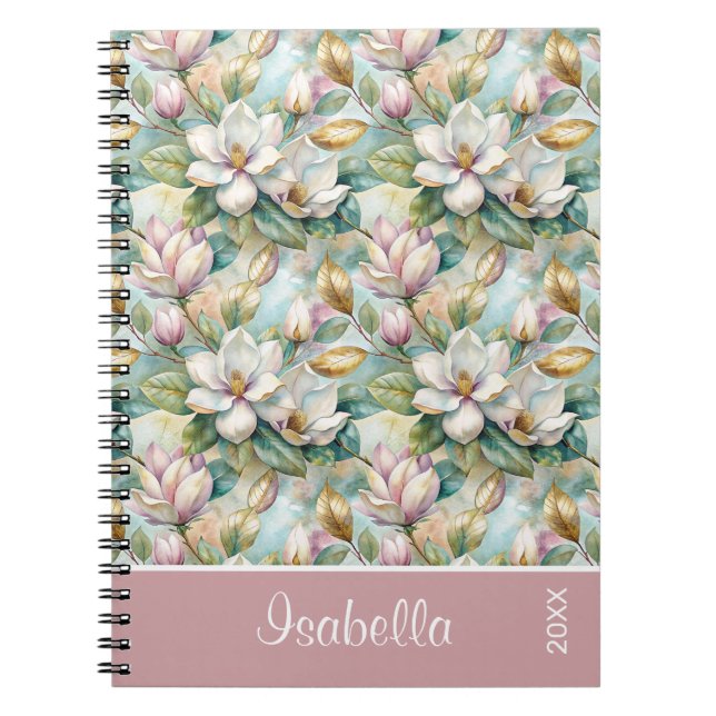 Cuaderno Custom Pattern Elegant Magnolia Flowers (Frente)