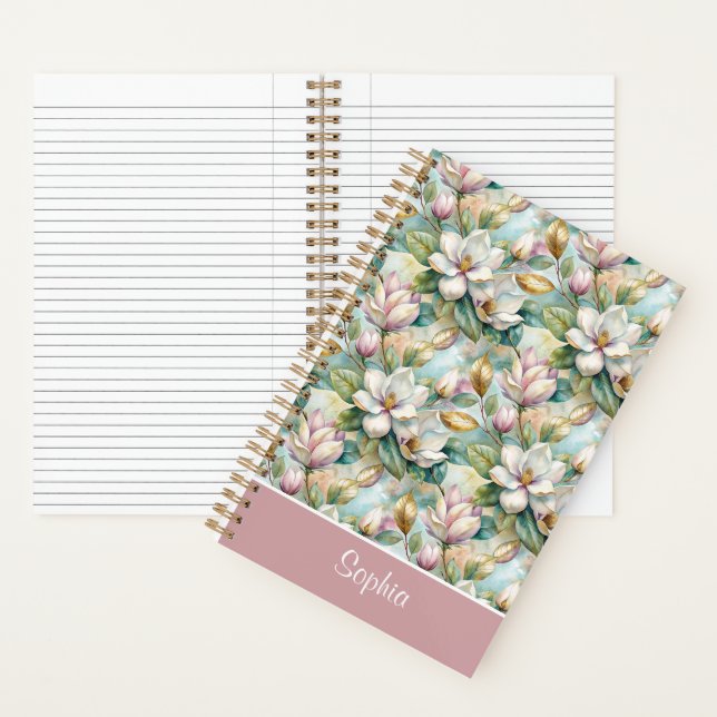 Cuaderno Custom Pattern Elegant Magnolia Flowers (Interior)