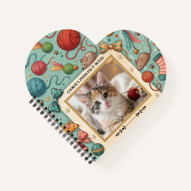 Cuaderno Custom Pet Photo & Name Cute Cat Toy Pattern Noteb (Anverso)