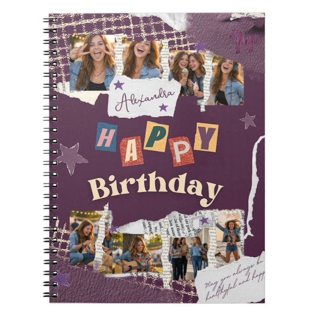 Cuaderno Custom Purple Scrapbook Birthday Photo Collage (Frente)