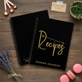 Cuaderno Custom Recipe Journal (Black Book & Gold Script)