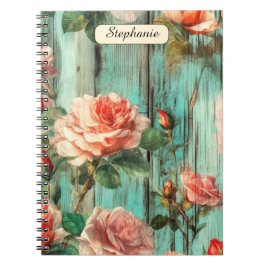 Cuaderno Custom Reflective Shabby Chic Turquoise Rose