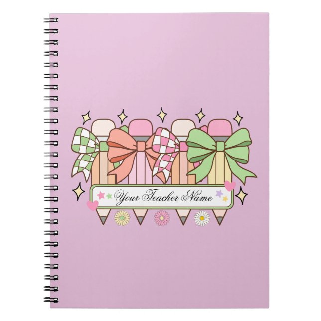Cuaderno Custom Teacher Name Notebook | Cute Bow Teacher (Frente)