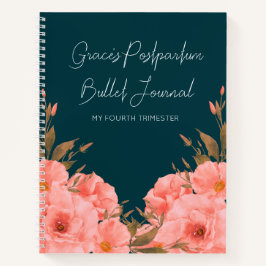 Cuaderno Custom Teal Floral Postpartum Journal For New Moms