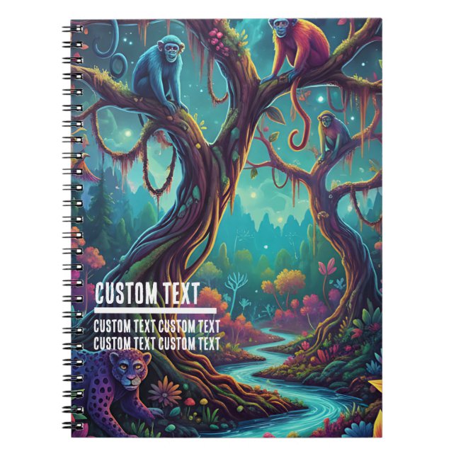 Cuaderno Custom Text Vibrant Jungle Monkeys Whimsical (Frente)