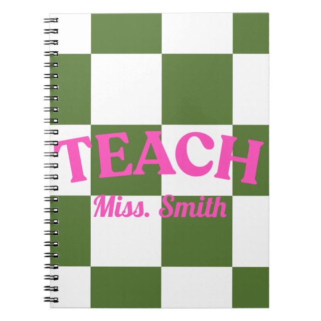 Cuaderno Customizable Green Checkered Teacher Notebook (Frente)