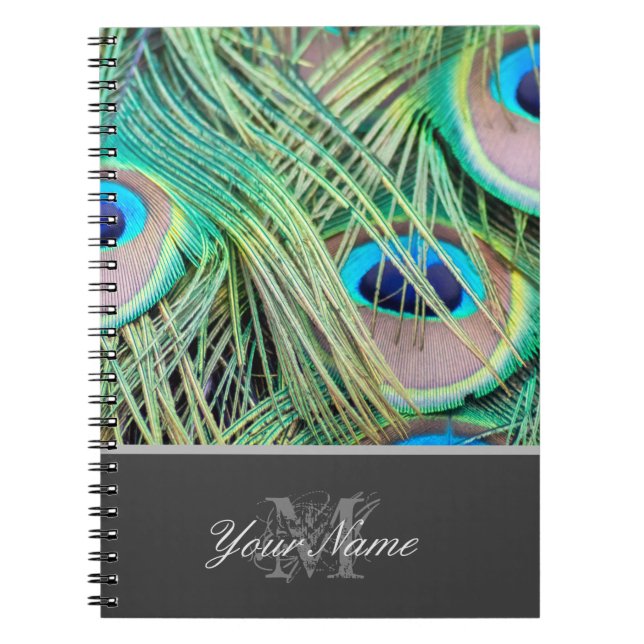 Cuaderno Customizable Monogram colorful peacock feathers! (Frente)