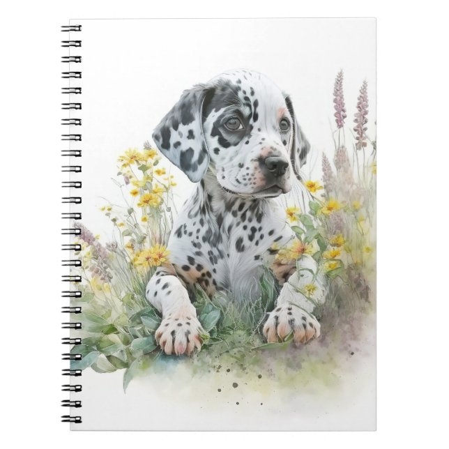 Cuaderno Cuta acuarela Floral Dalmatia Perro Cachorro (Frente)
