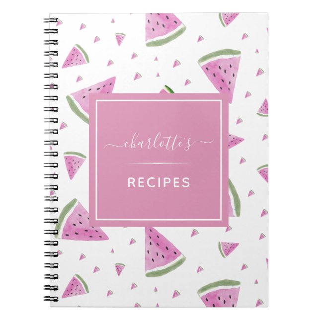 Cuaderno Cuta acuarela Patrón de sandía Receta dulce (Frente)