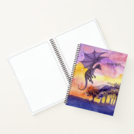 Cuaderno Cuta acuarela Púrpura Dragón volador mágico