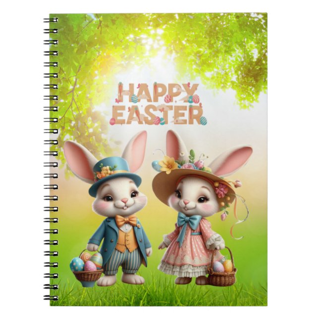 Cuaderno Cuta, caprichosa Pascua feliz con 2 conejos (Frente)