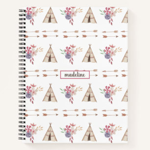 Cuaderno Cute acuarela Floral Boho Teepee Personalizado