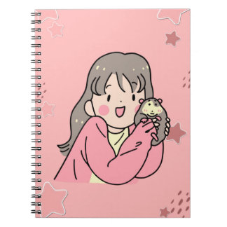 Cuaderno Cute Aesthetic Girl Illustration Pink Spiral Noteb