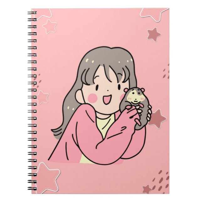 Cuaderno Cute Aesthetic Girl Illustration Pink Spiral Noteb (Frente)