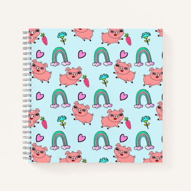 Cuaderno Cute and Quirky Pigs and Rainbows Pattern (Anverso)