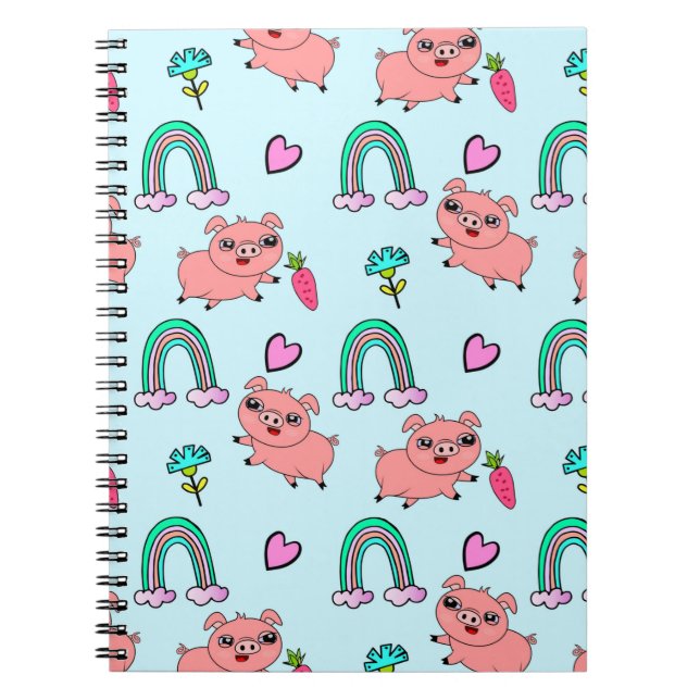 Cuaderno Cute and Quirky Pigs and Rainbows Pattern (Frente)