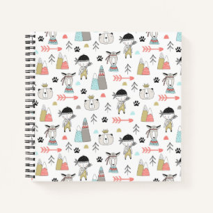 Cuaderno Cute animales de bosque y patrón de chico indio