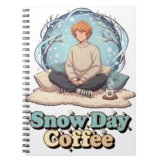 Cuaderno Cute Anime Boy Drinking Coffee in Winter (Frente)