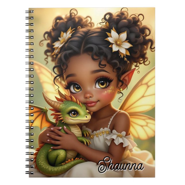Cuaderno Cute Anime Fairy Girl and Chibi Dragon (Frente)