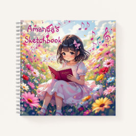 Cuaderno Cute Anime Girl Reading a Book Personalized