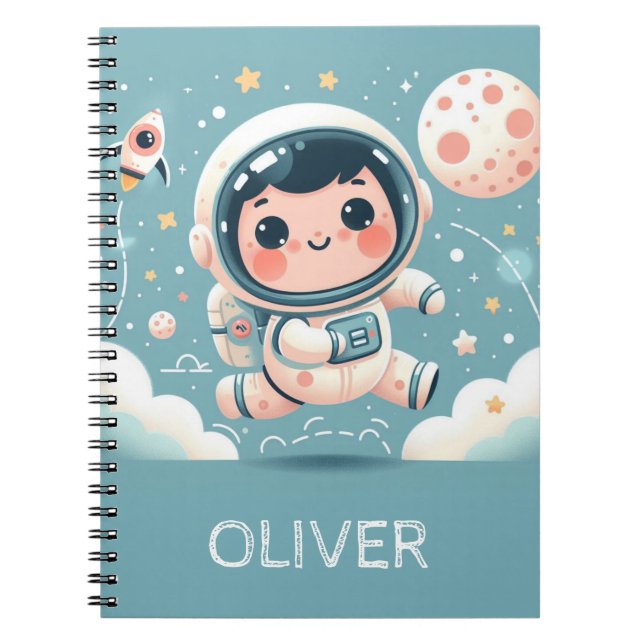 Cuaderno Cute Astronauta Pequeño en el Espacio Personalizad (Frente)