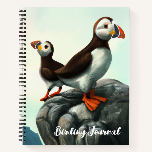 Cuaderno Cute Atlantic Puffins Marítimas sobre las Rocas (Anverso)