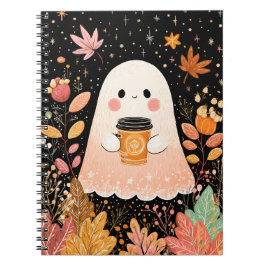 Cuaderno Cute Autumn Ghost with Pumpkin Coffee – Cozy Fall